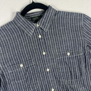 Lauren Ralph Lauren Shirt Womens Large Blue White Striped Button Up Roll Tab LRL
